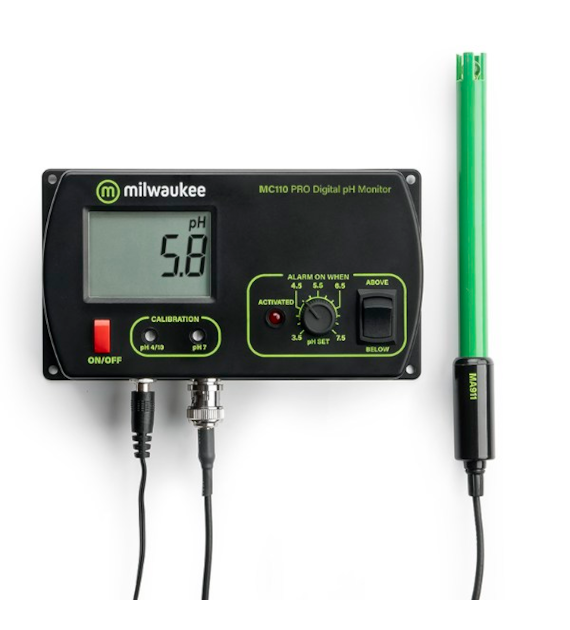 ELEKTRONICZNY MONITOR pH do pomiaru ciagłego , MILWAUKEE, 12V, + ALARM, pH METR