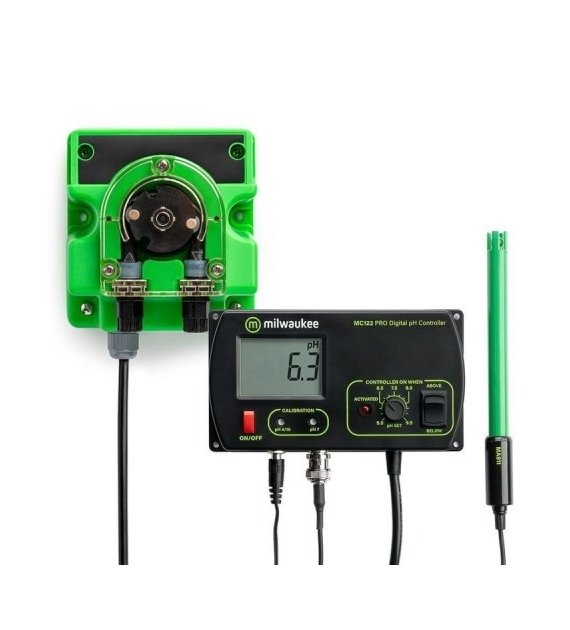 ELEKTRONICZNY MONITOR pH WRAZ Z POMPĄ, 0-14pH / 0,1pH, 12V + ALARM (SAMOCZYNNIE REGULUJE POZIOM pH) MILWAUKEE, pH METR