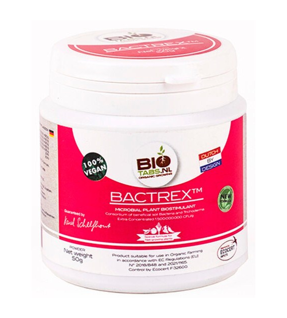 BACTREX  50g, ORGANICZNY STYMULATOR W PROSZKU (TRICHODERMA, ENZYMY, BAKTERIE, KWAS HUMUSOWY), BIOTABS