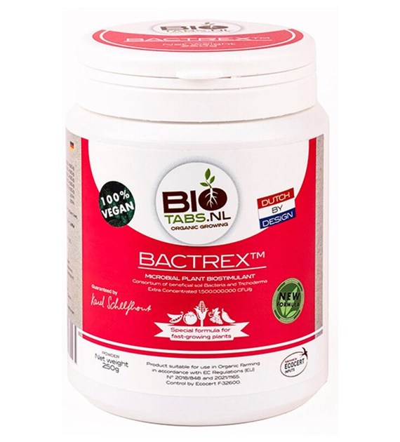 BACTREX 250g/0,25kg, ORGANICZNY STYMULATOR W PROSZKU (TRICHODERMA, ENZYMY, BAKTERIE, KWAS HUMUSOWY), BIOTABS