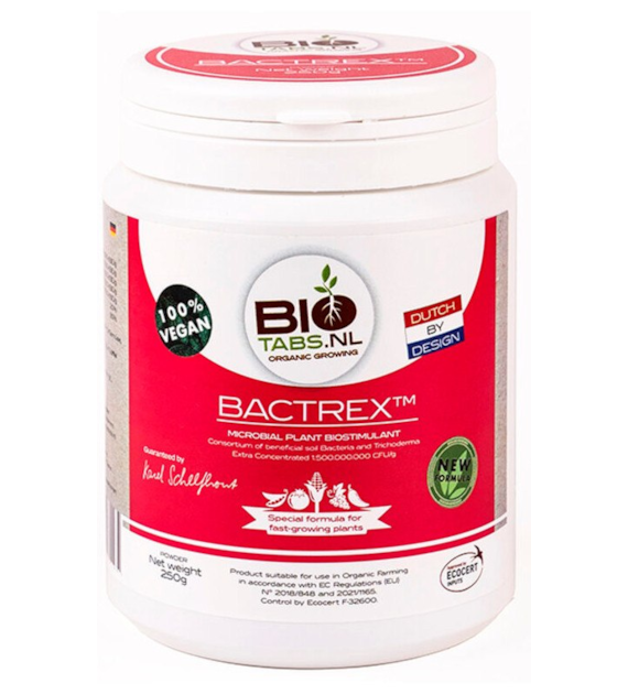 BACTREX 250g/0,25kg, ORGANICZNY STYMULATOR W PROSZKU (TRICHODERMA, ENZYMY, BAKTERIE, KWAS HUMUSOWY), BIOTABS