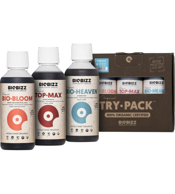 TRY-PACK HYDRO 3x0.25L/3x250ML, ZESTAW ORGANICZNYCH NAWOZÓW I STYMULATORÓW DO HYDRO, (BIO-BLOOM,TOP-MAX,BIO-HEAVEN), BIOBIZZ