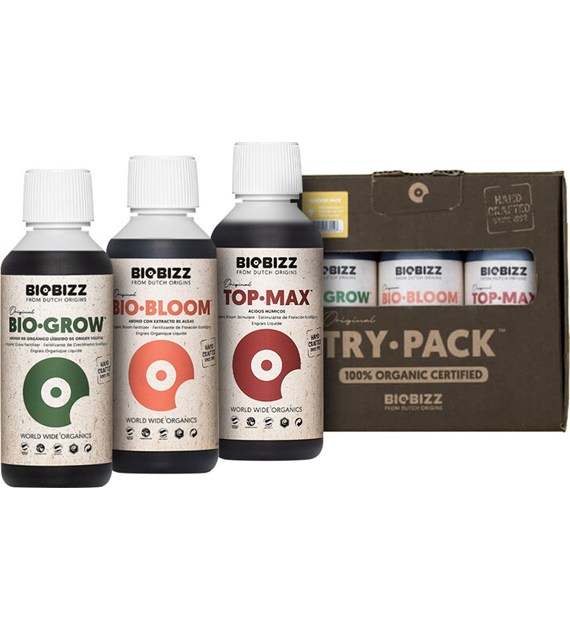 TRY-PACK INDOOR 3x0.25L/3x250ML, ZESTAW ORGANICZNYCH NAWOZÓW I STYMULATORÓW DO UPRAW INDOOR, (BIO-GROW,BIO-BLOOM,TOP-MAX), BIOBIZZ