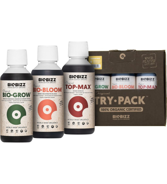 TRY-PACK INDOOR 3x0.25L/3x250ML, ZESTAW ORGANICZNYCH NAWOZÓW I STYMULATORÓW DO UPRAW INDOOR, (BIO-GROW,BIO-BLOOM,TOP-MAX), BIOBIZZ