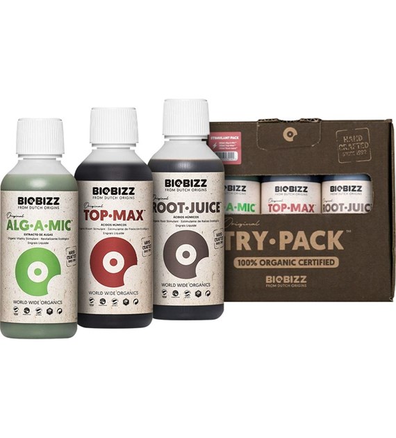 TRY-PACK STIMULANT 3x0.25L/3x250ML, ZESTAW ORGANICZNYCH BOOSTERÓW I STYMULATORÓW (ALG-A-MIC,TOP-MAX,ROOT-JUICE), BIOBIZZ