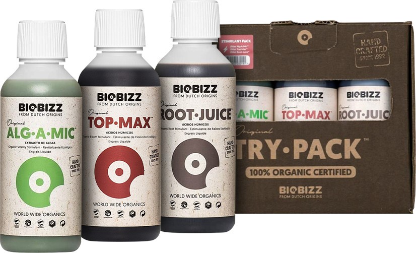 TRY-PACK STIMULANT 3x0.25L/3x250ML, ZESTAW ORGANICZNYCH BOOSTERÓW I STYMULATORÓW (ALG-A-MIC,TOP-MAX,ROOT-JUICE), BIOBIZZ