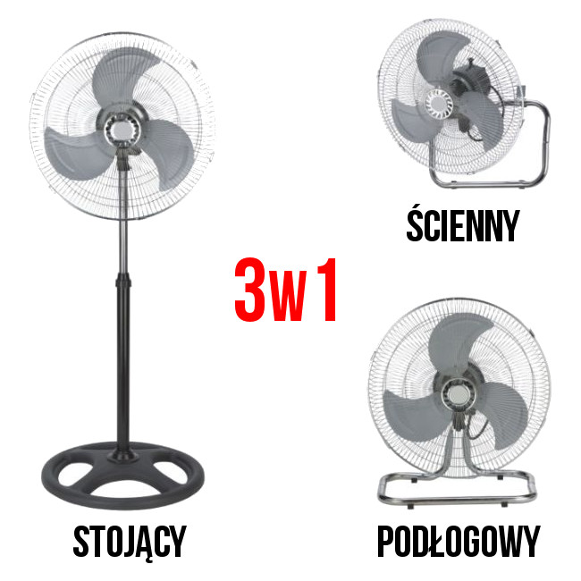 WENTYLATOR 3w1 Z REGULACJĄ MOCY I OSCYLACJĄ - VF, 55W/230V, fi-48cm, h-130cm, mieszający