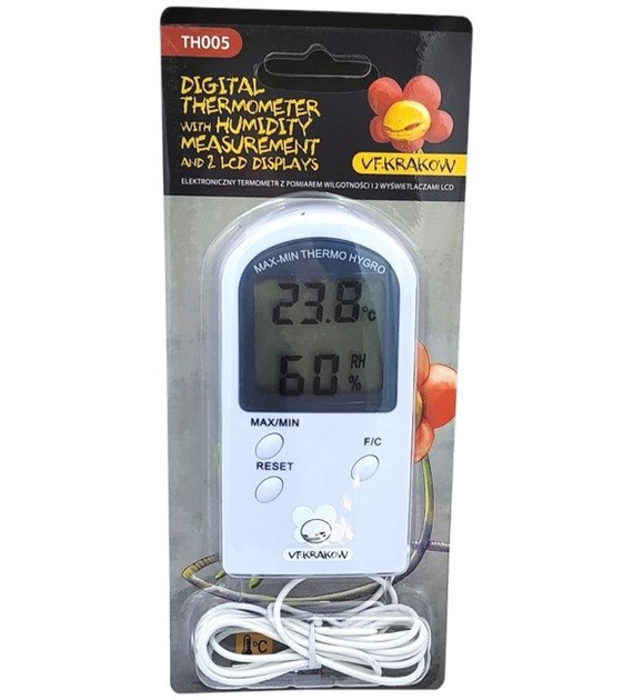 TERMOHIGROMETR (czujnik temp. na kablu ), -40/+70oC, 10%-98%RH, 110x60x10mm ELEKTRONICZNY, VF.KRAKOW, termometr, higrometr