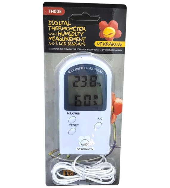 TERMOHIGROMETR (czujnik temp. na kablu ), -40/+70oC, 10%-98%RH, 110x60x10mm ELEKTRONICZNY, VF.KRAKOW, termometr, higrometr