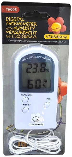 TERMOHIGROMETR (czujnik temp. na kablu ), -40/+70oC, 10%-98%RH, 110x60x10mm ELEKTRONICZNY, VF.KRAKOW, termometr, higrometr