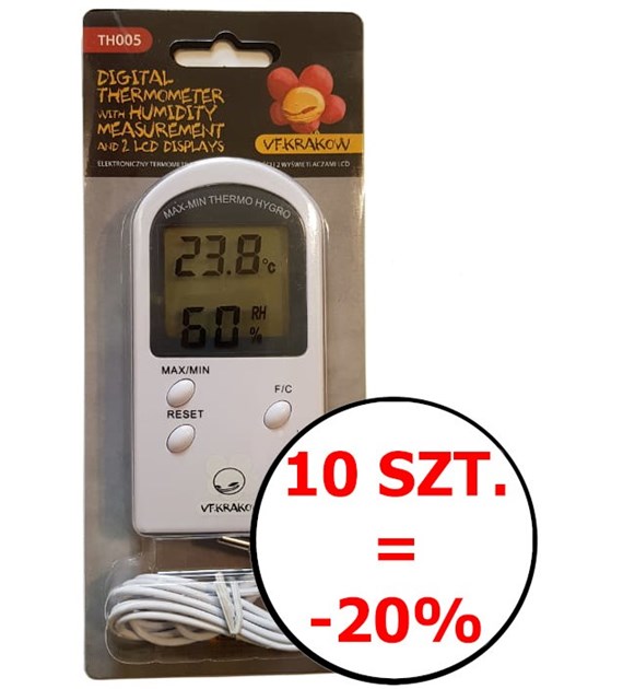 TERMOHIGROMETR (czujnik temp. na kablu ), -40/+70oC, 10%-98%RH, 110x60x10mm ELEKTRONICZNY, VF.KRAKOW, termometr, higrometr