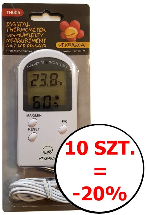 TERMOHIGROMETR (czujnik temp. na kablu ), -40/+70oC, 10%-98%RH, 110x60x10mm ELEKTRONICZNY, VF.KRAKOW, termometr, higrometr