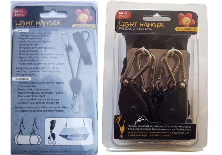 WIESZAKI DO LAMP I FILTRÓW Z REGULACJĄ WYSOKOŚCI, UDŹWIG 68kg, KLP. 2szt, Rope Ratchet, Light Hanger, Pro Hanger, VF.KRAKOW