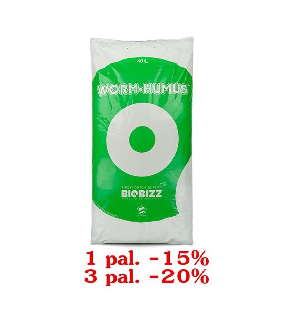 WORMHUMUS 40L, ORGANICZNY NAWÓZ, DODATEK DO GLEBY, BIOBIZZ, 1 paleta=50 worków