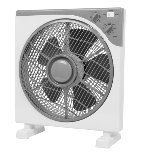 WENTYLATOR MIESZAJĄCY Z OSCYLACJĄ I TIMEREM, 3-BIEGOWY, ŚMIGŁO fi-30cm, MOC 50W, VF.KRAKÓW, BOX FAN, 40x40x13cm, 230V