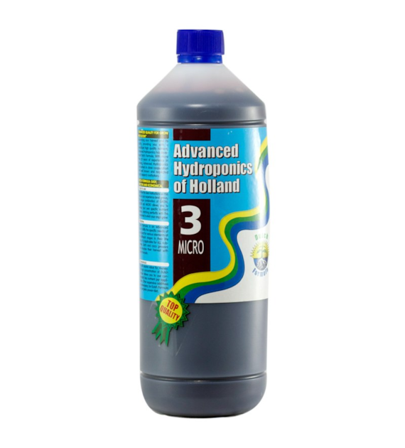 3 MICRO  1L, NAWÓZ UZUPEŁNIAJĄCY (MIKROELEMENTY), DUTCH FORMULA, ADVANCED HYDROPONICS OF HOLLAND (hydro, kokos, ziemia)