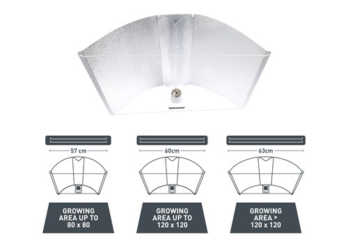 !-ODBŁYŚNIK, REFLEKTOR ALUMINIOWY + SPREADER - WINGS PEARLPRO XL, 55x(60-66)xh15cm, 97% odbijalności, REGULOWANY, Z GNIAZDEM E40 i PUSZKĄ MONTAŻOWĄ, Pearl Technology