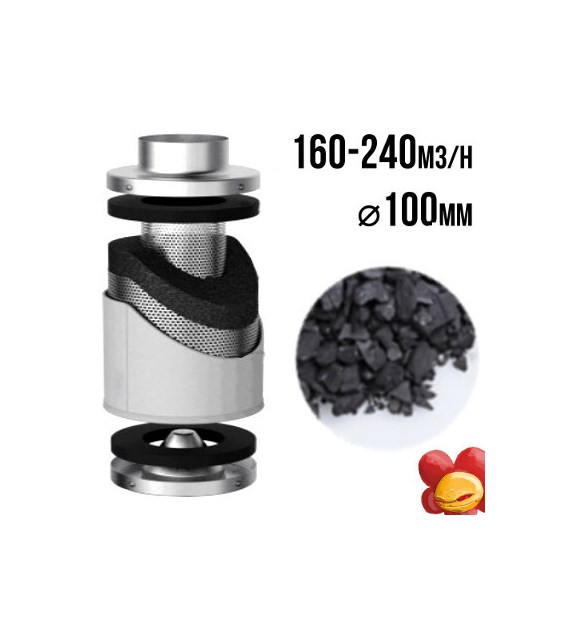 FILTR WĘGLOWY PRO-ECO VF, fi100mm, 160-240m3/h, h20cm, węgiel 1,6kg
