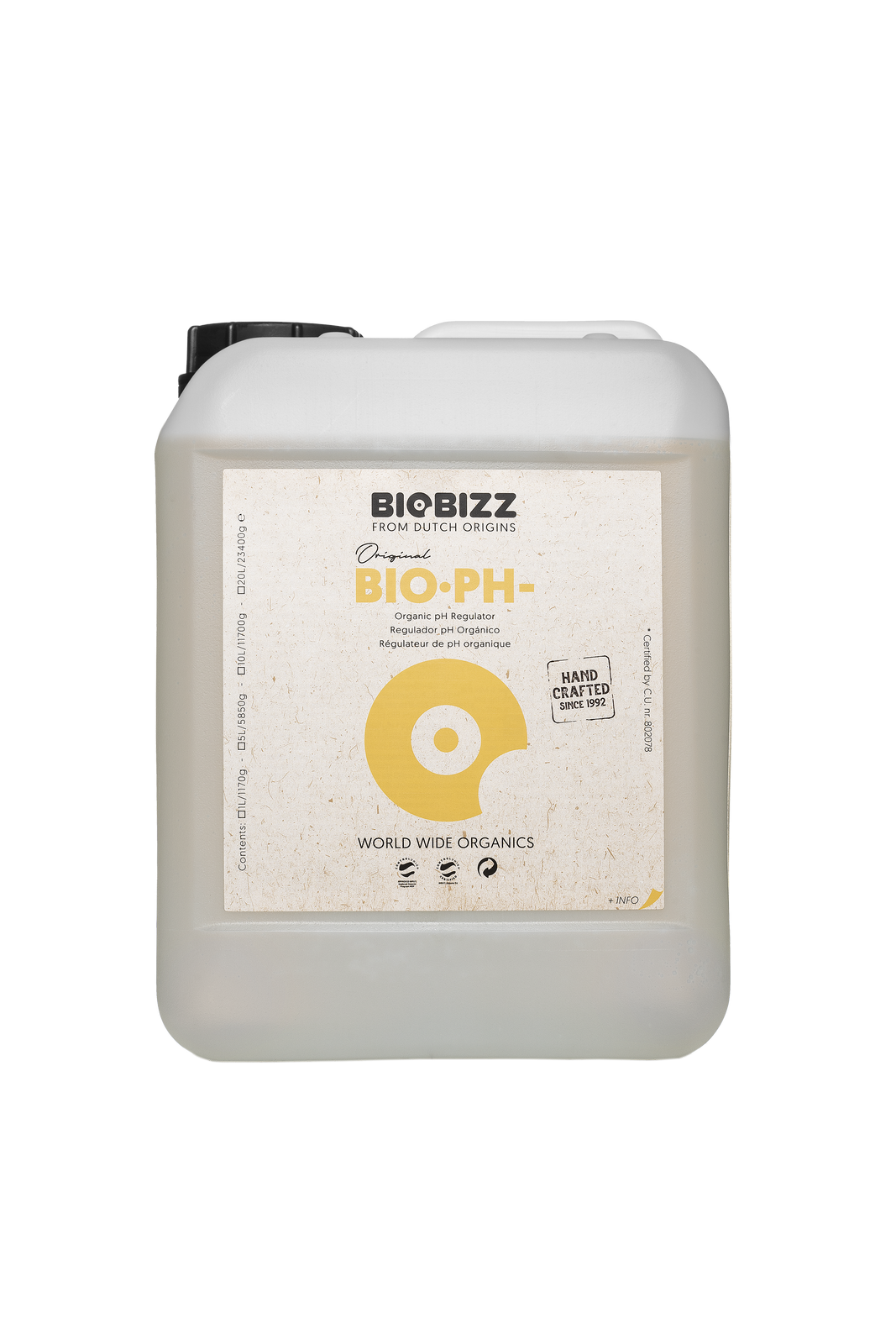 BIOBIZZ PH MINUS, 5L, ORGANICZNY REGULATOR OBNIŻAJĄCY pH, (gleba, hydro, kokos)