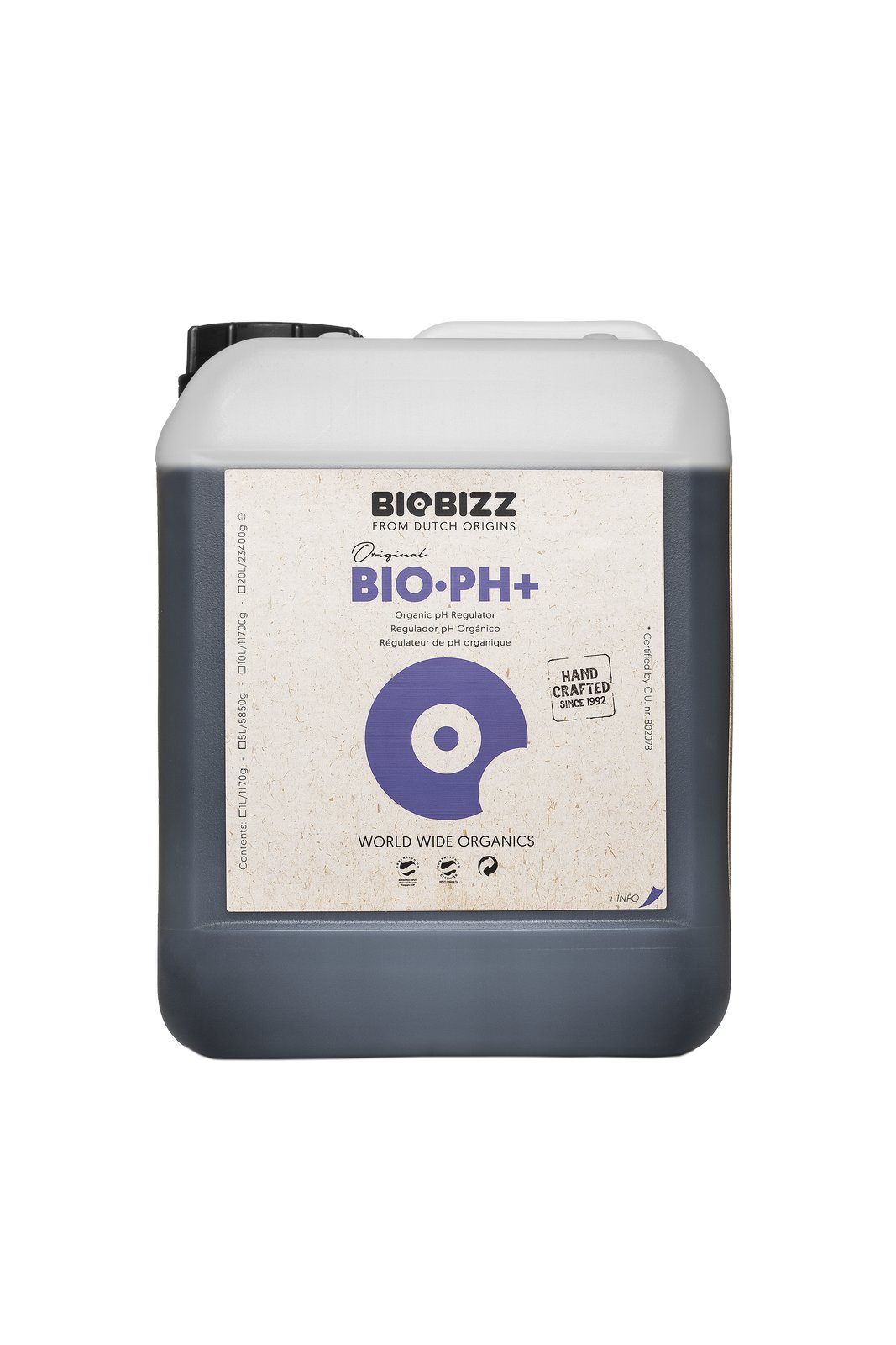 BIOBIZZ PH PLUS, 5L, ORGANICZNY REGULATOR PODNOSZĄCY pH, (gleba, hydro, kokos)
