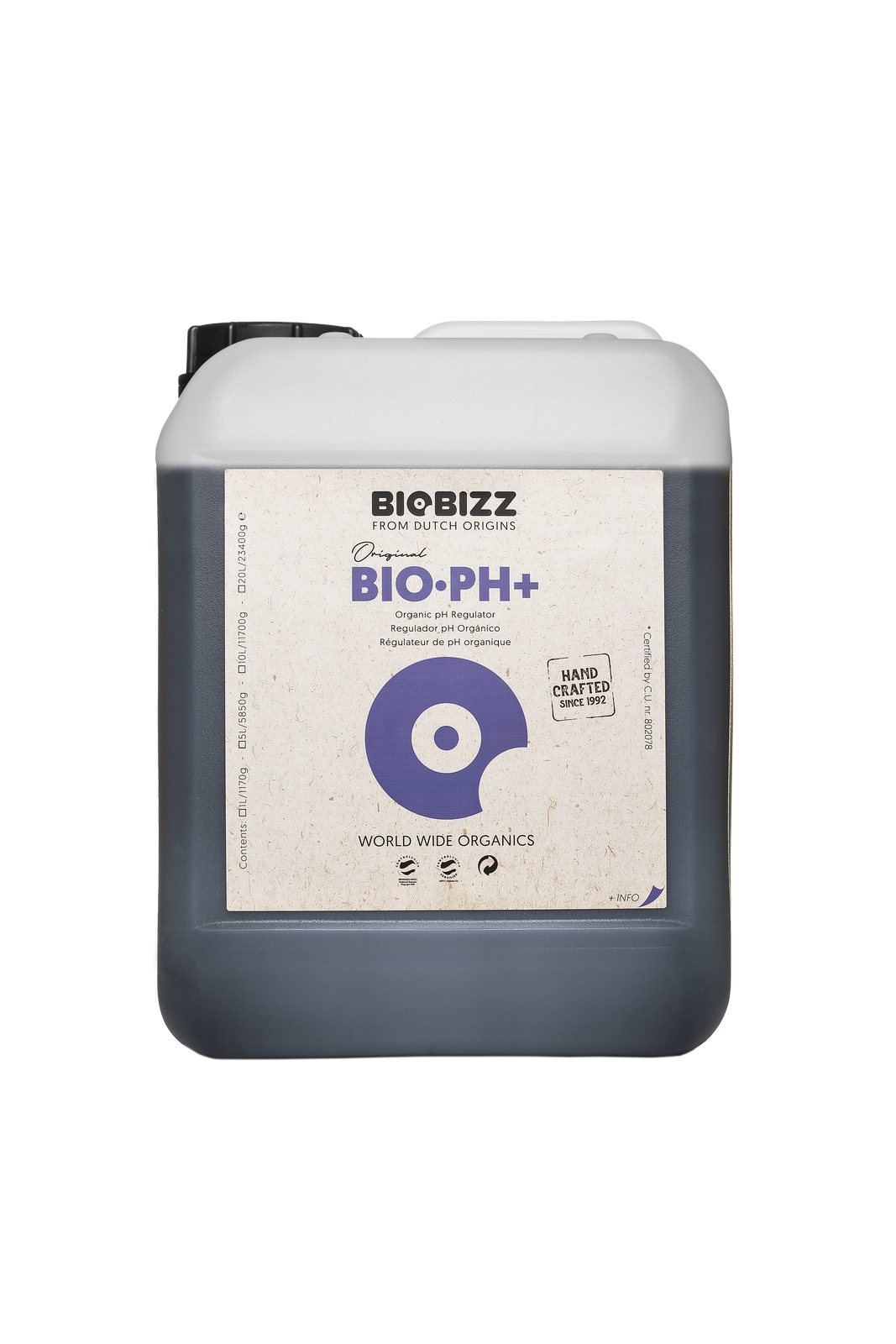 BIOBIZZ PH PLUS, 5L, ORGANICZNY REGULATOR PODNOSZĄCY pH, (gleba, hydro, kokos)