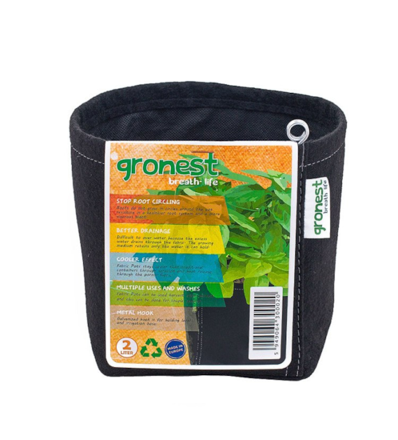 GRONEST 2L - ODDYCHAJĄCA, DWUWARSTWOWA, KWADRATOWA DONICZKA MATERIAŁOWA 12x12xh14cm, odpowiednik Smart Pot, Growbag