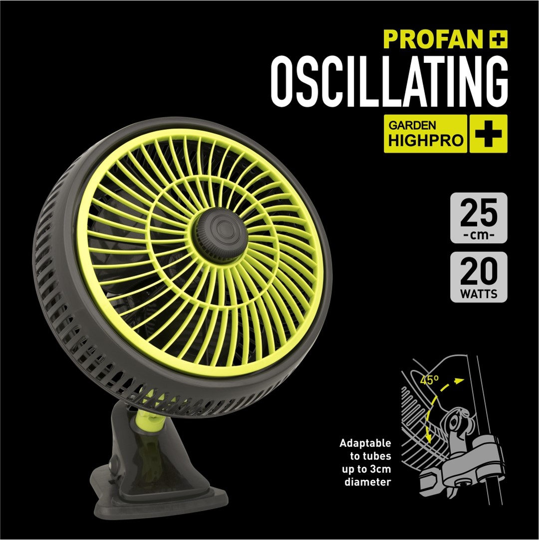 WENTYLATOR MIESZAJĄCY Z OSCYLACJĄ, PODSTAWA Z KLIPSEM + COALA - PROFAN, 230V/, 20W, fi-25cm, Garden HighPro, GHP