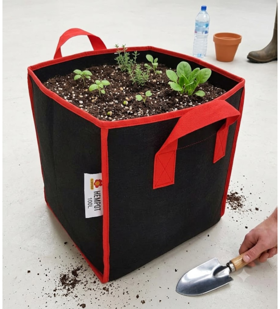 !- HemPot 100L - ODDYCHAJĄCA, KWADRATOWA DONICZKA MATERIAŁOWA 50x50xh40cm, Z UCHWYTAMI, odpowiednik Smart Pot, Growbag