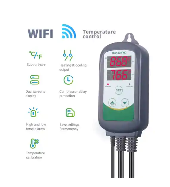 STEROWNIK / REGULATOR TEMPERATURY / TERMOSTAT - INKBIRD ITC-308 + WIFI, MAX 1100w, steruje urządzeniem grzewczym i/lub chłodzącym, zakres temp.: -40 do 100 st.C