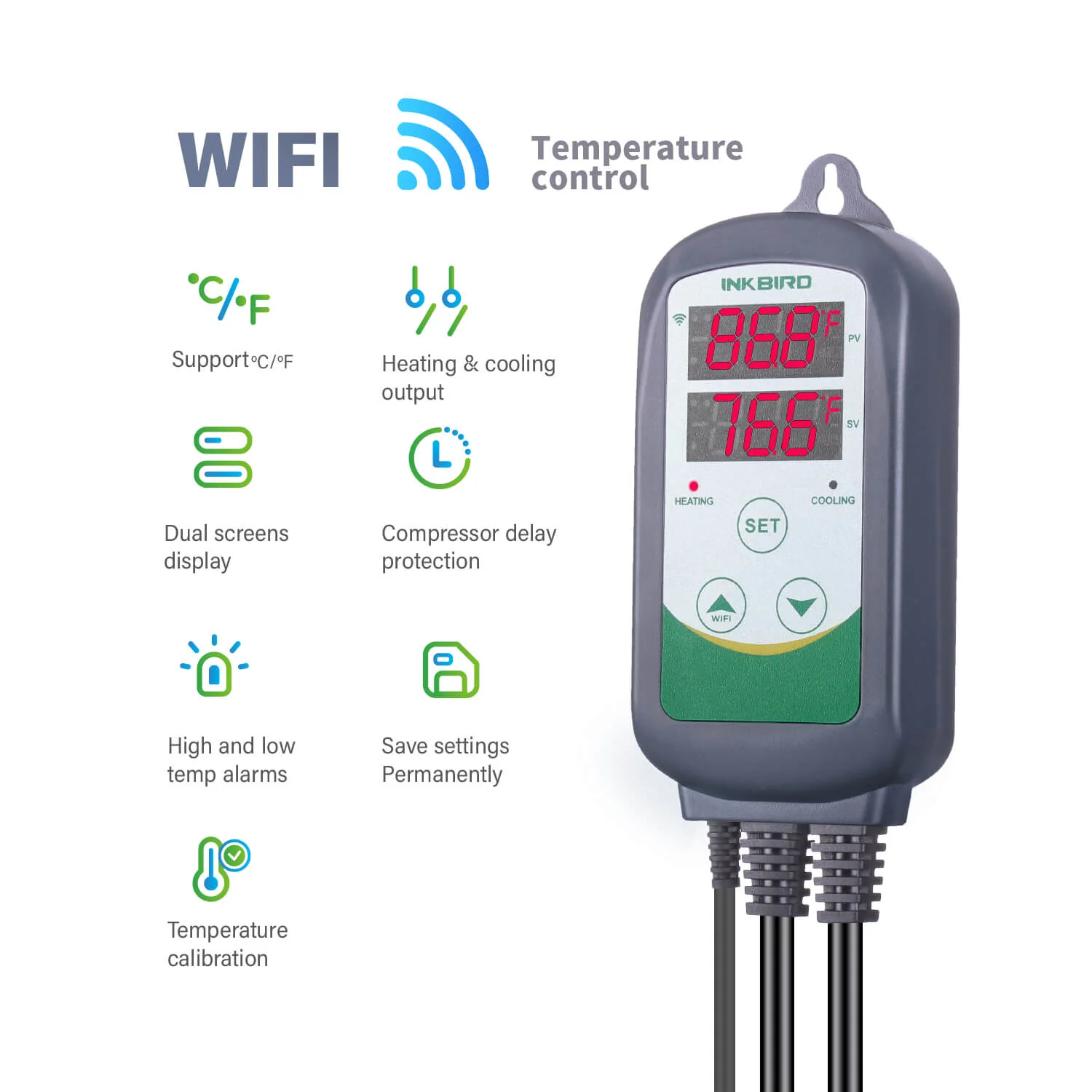 STEROWNIK / REGULATOR TEMPERATURY / TERMOSTAT - INKBIRD ITC-308 + WIFI, MAX 1100w, steruje urządzeniem grzewczym i/lub chłodzącym, zakres temp.: -40 do 100 st.C