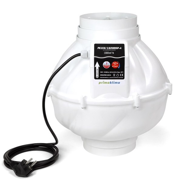 SUPER CICHY WENTYLATOR PROMIENIOWY - WHISPER BLOWER, PODWÓJNE PRZYŁĄCZE - fi-150/160mm, 1000m3/h, ULEPSZONY MODEL PRIMA KLIMA