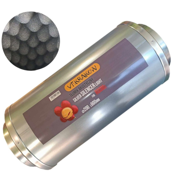 TŁUMIK AKUSTYCZNY, ALU, ULTRALEKKI VF-SILVER, fi-200mm, dł-600mm, 2,5kg, for ROOMs,  SILENCER LIGHT