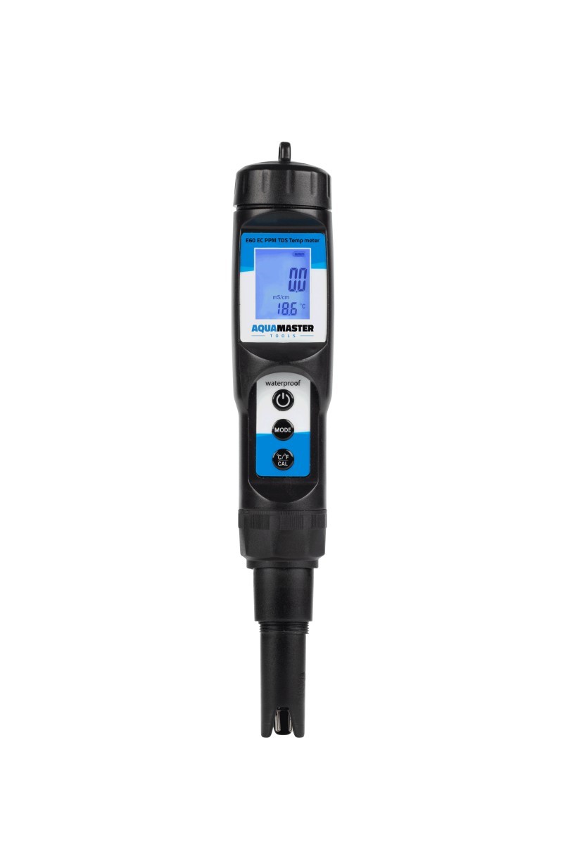 ELEKTRONICZNY MIERNIK EC, TDS i TEMPERATURY - E60 PRO, 0.0~19.9 mS/cm, 0 ~ 19.99 PPT / PPM: 0 ~ 1999 PPM, 0°C~50°C, KONDUKTOMETR, AQUA MASTER TOOLS