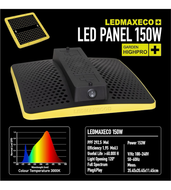 !-LEDMAX ECO 150W - LAMPA LED, PEŁNE SPEKTRUM 3000K, max 80x80cm, LEDY SAMSUNG, DO UPRAWY ROŚLIN, GARDEN HIGHPRO