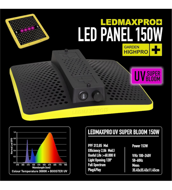 !-LEDMAX PRO 150W + UV,  LAMPA LED, PEŁNE SPEKTRUM 3000K, max 80x80cm, LEDY SAMSUNG, REGULACJA MOCY, DO UPRAWY ROŚLIN, GARDEN HIGHPRO