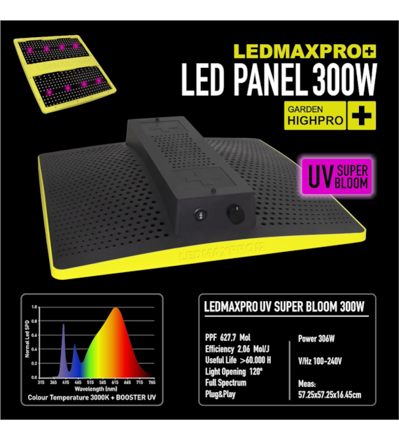 !-LEDMAX PRO 300W + UV,  LAMPA LED, PEŁNE SPEKTRUM 3000K, max 100x100cm, LEDY SAMSUNG, REGULACJA MOCY, DO UPRAWY ROŚLIN, GARDEN HIGHPRO