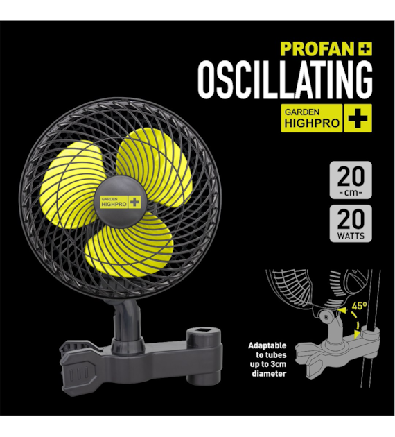 WENTYLATOR MIESZAJĄCY Z OSCYLACJĄ, 2 BIEGI, PODSTAWA NA KLIPS KOALA - PROFAN, 20W, fi-20cm, Garden HighPro, GHP