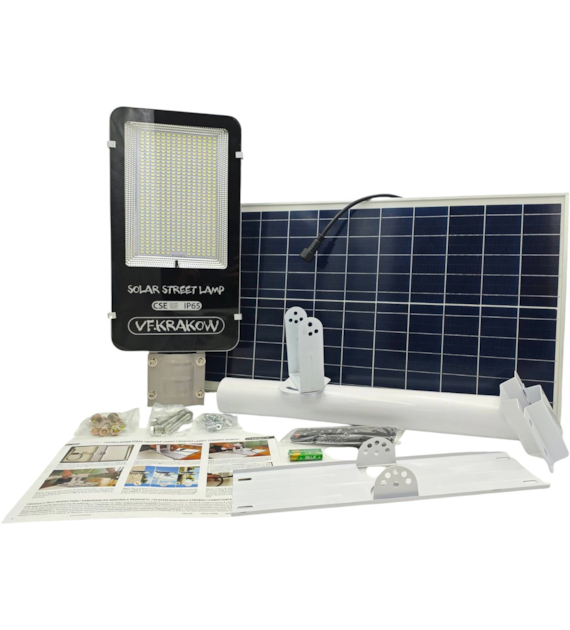 Uliczna Lampa Solarna PREMIUM, WYDAJNOŚĆ 4000W, ZESTAW MONTAŻOWY + PILOT, CZUJNIK ZMIERZCHU, IP65, CSE Clean Solar Energy, VF KRAKOW