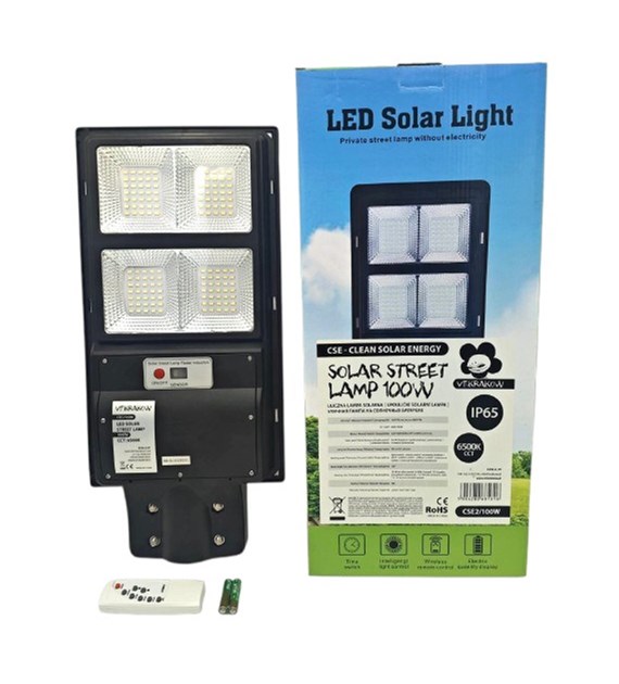 ULICZNA LAMPA SOLARNA CLASSIC Z WBUDOWANYM PANELEM + PILOT,WYDAJNOŚĆ 1000W, CZUJNIK RUCHU + ZMIERZCHU, CSE Clean Solar Energy, VF.krakow