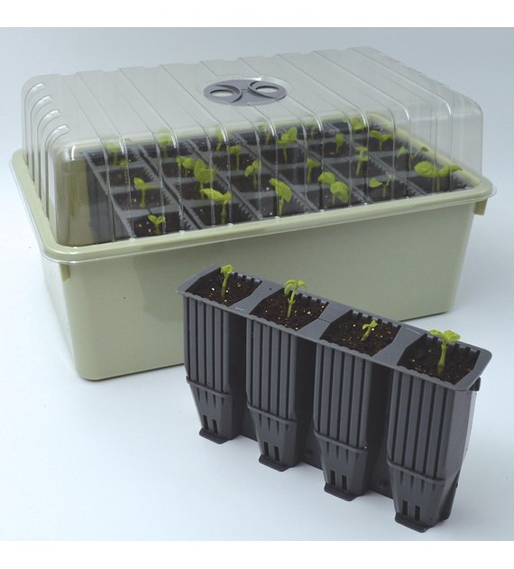 28 WKŁADÓW UKORZENIĄCYCH WIELOKROTNEGO UŻYTKU + SZKLARENKA / PROPAGATOR, 38x23x20cm, GARLAND DEEP ROOT SUCCES KIT,