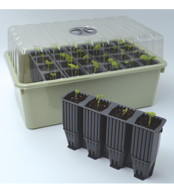 28 WKŁADÓW UKORZENIĄCYCH WIELOKROTNEGO UŻYTKU + SZKLARENKA / PROPAGATOR, 38x23x20cm, GARLAND DEEP ROOT SUCCES KIT,