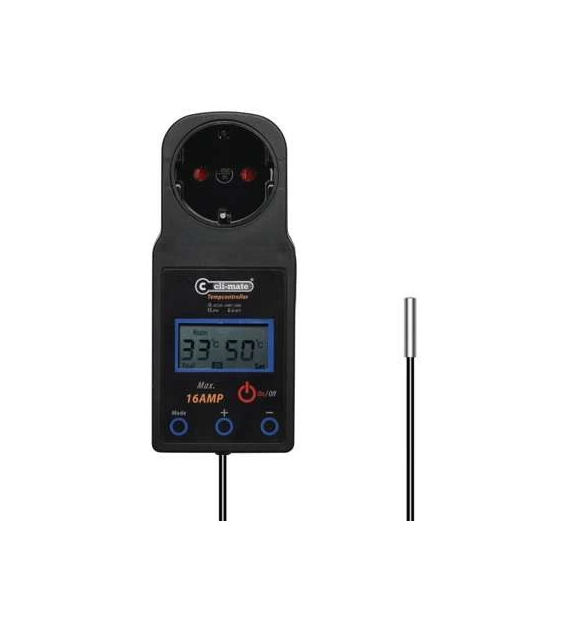 CYFROWY STEROWNIK / REGULATOR TEMPERATURY I OBROTÓW WENTYLATORA - CLI-MATE, MAX.3680W/16A, CZUJNIK TEMP. NA KABLU, WYŚWIETLACZ, termostat, CLIMATE