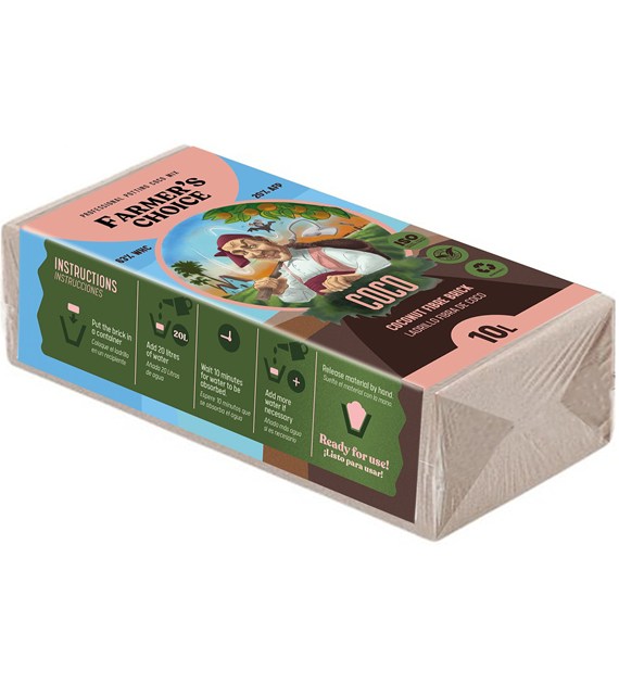 SPRASOWANE PODŁOŻE Z WŁÓKNA KOKOSOWEGO - KOSTKA 650g / 10L, FARMER'S CHOICE