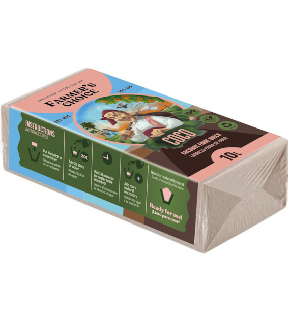 SPRASOWANE PODŁOŻE Z WŁÓKNA KOKOSOWEGO - KOSTKA 650g / 10L, FARMER'S CHOICE