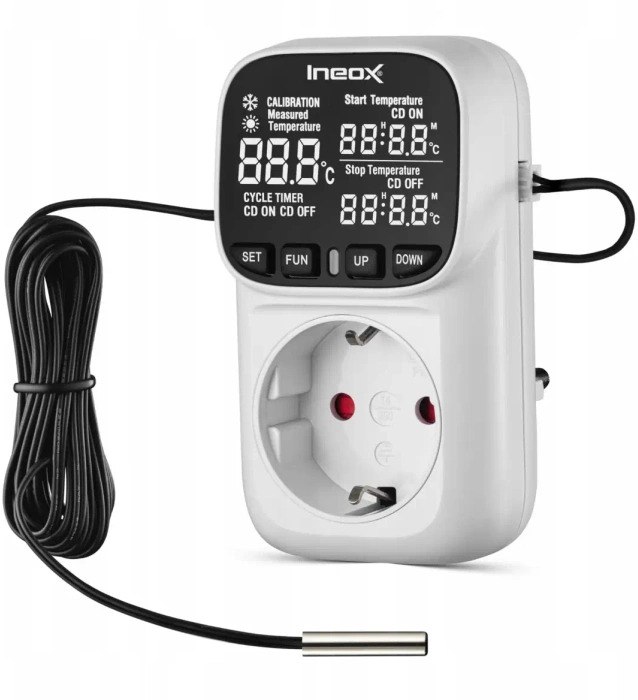 STEROWNIK / REGULATOR TEMPERATURY / TERMOSTAT - INEOX TE-01, MAX 3680W/16A, steruje urządzeniem grzewczym lub chłodzącym