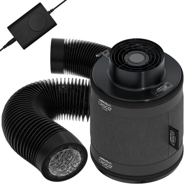 ZESTAW WENTYLACYJNY 3w1 CROCO COMBO 100mm / 240m3  ( FILTR CROCO + REGULOWANY WENTYLATOR + PRZEWÓD WENTYLACYJNY )