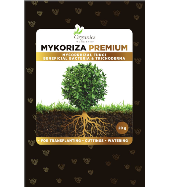 MYKORIZA PREMIUM 20g -  MIKORYZA (18 grzybów), TRICHODERMA (5 gatunków), BAKTERIE I MIKROORGANIZMY W PROSZKU, 400% WIĘKSZY KORZEŃ, ORGANICS NUTRIENTS, mykoryza