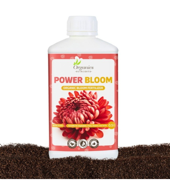 POWER BLOOM 0.5L/500M - ORGANICZNY NAWÓZ NA KWITNIENIE + AMINOKWASY, WITAMINY. CUKRY, WEGIEL, ORGANICS NUTRIENTS