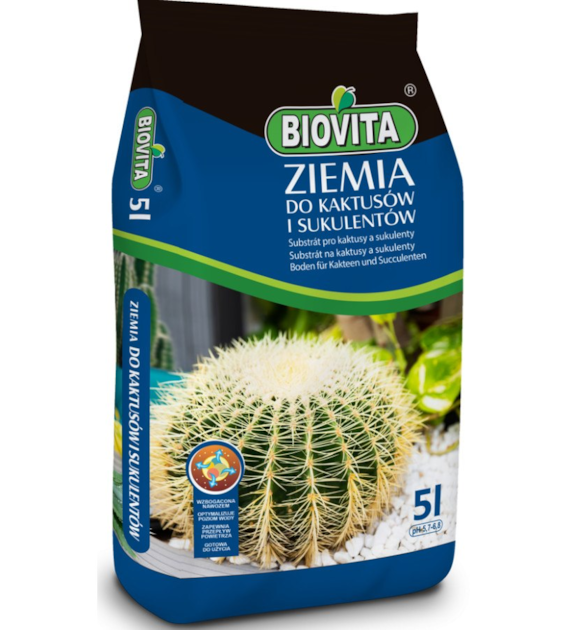 ZIEMIA DO KAKTUSÓW I SUKULENTÓW 5L, (pH 5,7-6,8) BIOVITA
